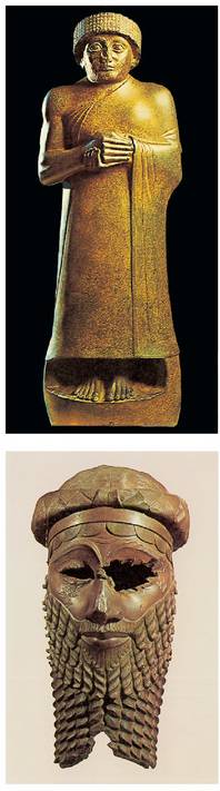 Goian, Gudea, Lagashko erregea. K.a. 2100 inguruko estatua.<br><br>Behean, Akkadeko errege baten brontzezko burua, Niniben aurkitua. K.a. 2500 ingurukoa.<br><br>